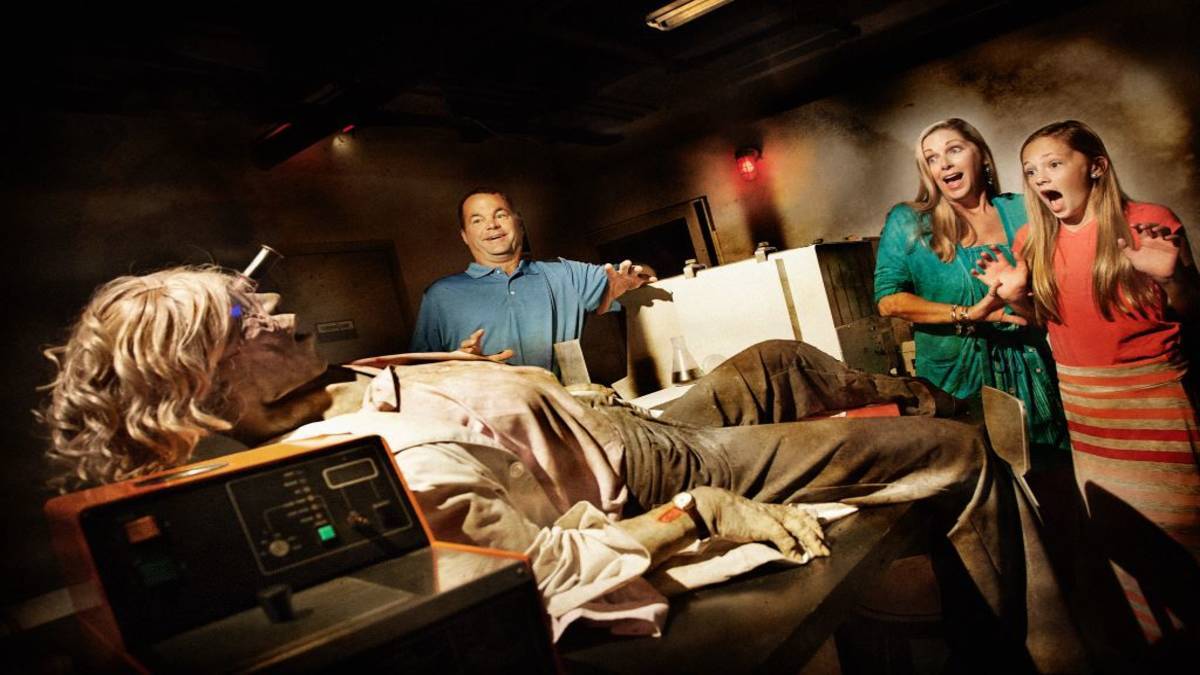 Family looking at a zombie